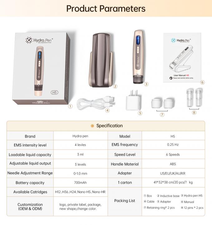 Najnowszy 4-polarny EMS Automatcal Serum Applicator Hydra Pen H5 Twarz Skóra Derma Mikroneedling Pen Essence Regeneracja kolagenu 9